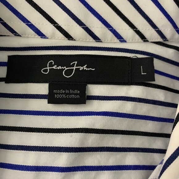 Sean John Button Up Dress Shirt L White Black Striped Long Sleeves Collared - Picture 6 of 6